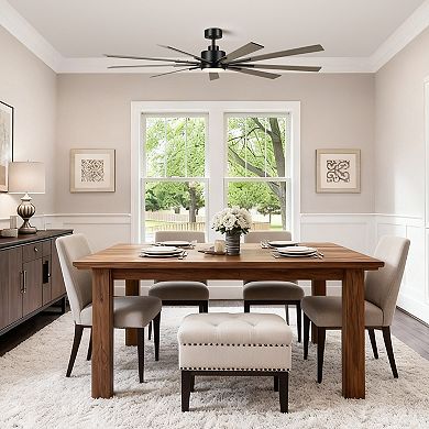 72" Farmhouse Black Integrated LED Windmill Ceiling Fan with Light and Remote