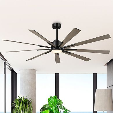 72" Farmhouse Black Integrated LED Windmill Ceiling Fan with Light and Remote