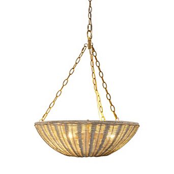 Parrot Uncle Coastal Beige Rattan 3-Light Woven Wicker Convertible Chandelier Light