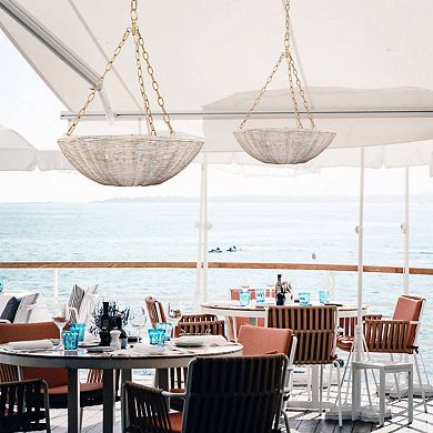 Parrot Uncle Coastal Beige Rattan 3-Light Woven Wicker Convertible Chandelier Light