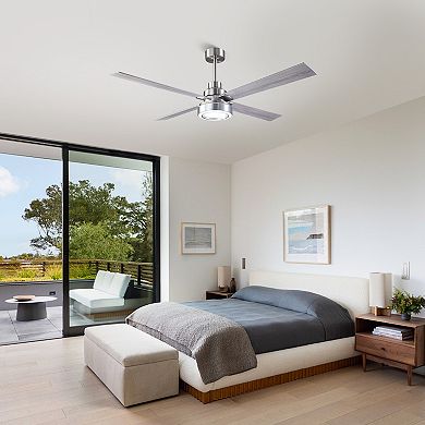 60" Brushed Nickel Modern Dimmable LED Smart Ceiling Fan with Light and Remote, App Control