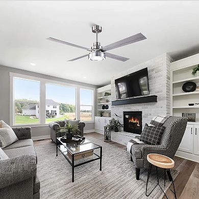60" Brushed Nickel Modern Dimmable LED Smart Ceiling Fan with Light and Remote, App Control