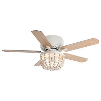 48" French Country White Wood Beads Low Profile Ceiling Fan with Remote