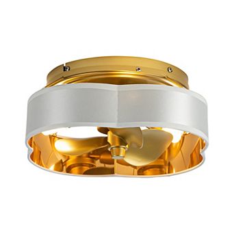 13" Gold Flush Mount Ceiling Fan with LED Light and Remote