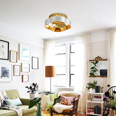 13" Gold Flush Mount Ceiling Fan with LED Light and Remote