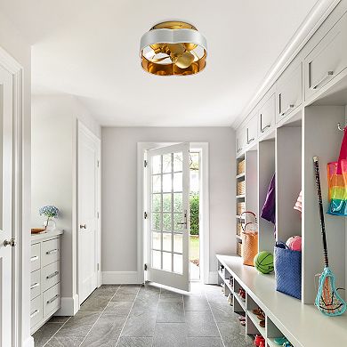 13" Gold Flush Mount Ceiling Fan with LED Light and Remote