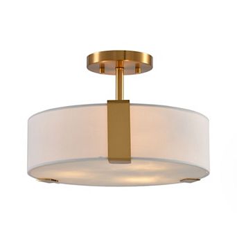 Parrot Uncle 14" Modern Gold Drum Semi-Flush Mount Ceiling Light with Fabric Shade