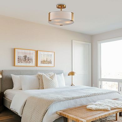 Parrot Uncle 14" Modern Gold Drum Semi-Flush Mount Ceiling Light with Fabric Shade