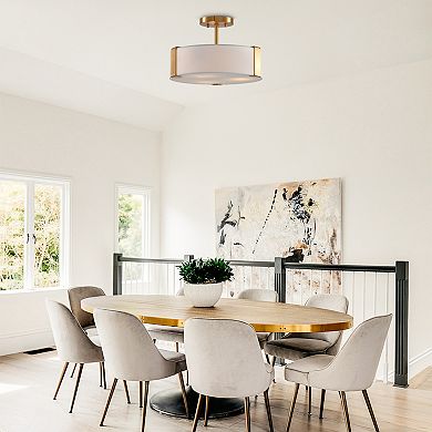 Parrot Uncle 14" Modern Gold Drum Semi-Flush Mount Ceiling Light with Fabric Shade