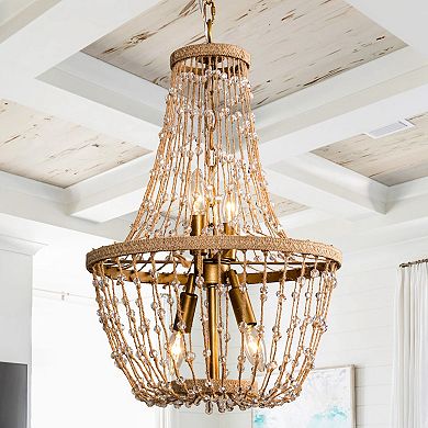 Parrot Uncle Bohemian Natural Brown Hemp Rope 4-Light Basket Chandelier