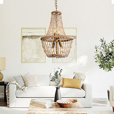 Parrot Uncle Bohemian Natural Brown Hemp Rope 4-Light Basket Chandelier