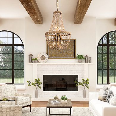 Parrot Uncle Bohemian Natural Brown Hemp Rope 4-Light Basket Chandelier