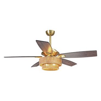52" Farmhouse Natural Reversible 5-Blade Gold Ceiling Fan with Remote