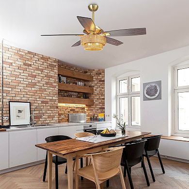 52" Farmhouse Natural Reversible 5-Blade Gold Ceiling Fan with Remote