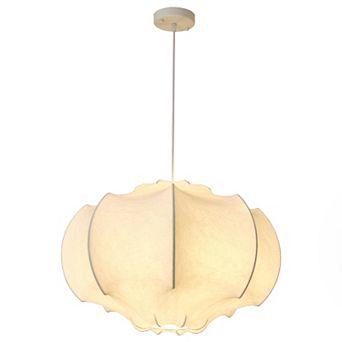 Parrot Unlce 24" Farmhouse White Silk Fabric 3-Light Pendant Light Chandelier for Dining Room