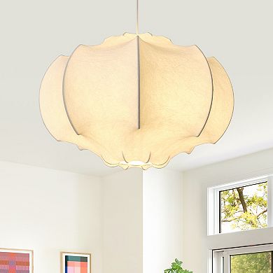 Parrot Unlce 24" Farmhouse White Silk Fabric 3-Light Pendant Light Chandelier for Dining Room