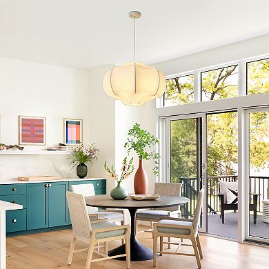 Parrot Unlce 24" Farmhouse White Silk Fabric 3-Light Pendant Light Chandelier for Dining Room