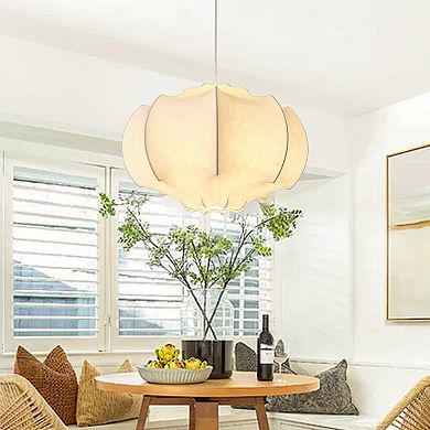 Parrot Unlce 24" Farmhouse White Silk Fabric 3-Light Pendant Light Chandelier for Dining Room