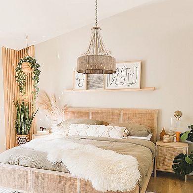 Parrot Uncle 4-Light Bohemian Woven Hemp Rope Wood Beads Empire Chandelier