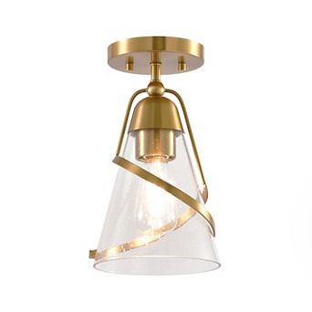 Parrot Uncle 7" Modern Seeded Glass Gold Dimmable Small Semi-Flush Mount Fixture Ceiling Light