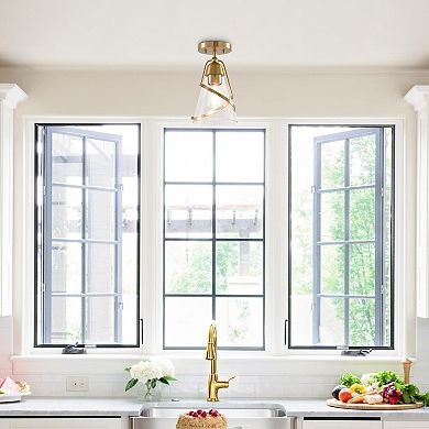 Parrot Uncle 7" Modern Seeded Glass Gold Dimmable Small Semi-Flush Mount Fixture Ceiling Light