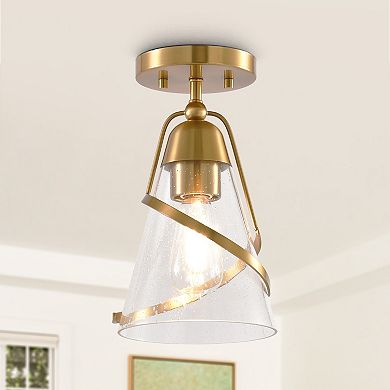 Parrot Uncle 7" Modern Seeded Glass Gold Dimmable Small Semi-Flush Mount Fixture Ceiling Light