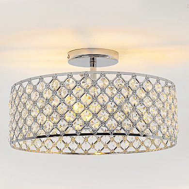 Parrot Unlce 15" Modern 3-Light Glam Crystal Semi Flush Mount Ceiling Lights