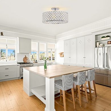 Parrot Unlce 15" Modern 3-Light Glam Crystal Semi Flush Mount Ceiling Lights