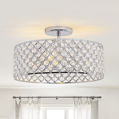 Parrot Unlce 15" Modern 3-Light Glam Crystal Semi Flush Mount Ceiling Lights