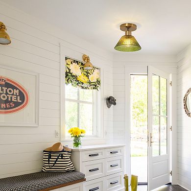 Parrot Unlce 7.5" Vintage Green Glass Hallway Semi Flush Mount Fixture Ceiling Light