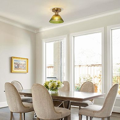 Parrot Unlce 7.5" Vintage Green Glass Hallway Semi Flush Mount Fixture Ceiling Light