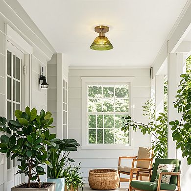 Parrot Unlce 7.5" Vintage Green Glass Hallway Semi Flush Mount Fixture Ceiling Light