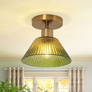 Parrot Unlce 7.5" Vintage Green Glass Hallway Semi Flush Mount Fixture Ceiling Light