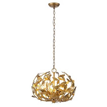 Parrot Uncle Antique Gold Olive Leaf Spherical Hollow Shade 6-Light Chandelier