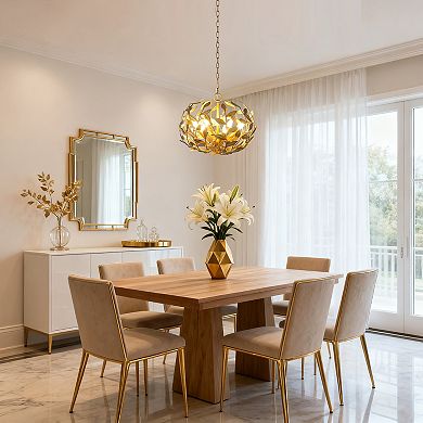 Parrot Uncle Antique Gold Olive Leaf Spherical Hollow Shade 6-Light Chandelier