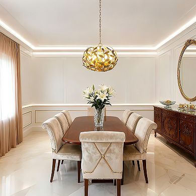 Parrot Uncle Antique Gold Olive Leaf Spherical Hollow Shade 6-Light Chandelier