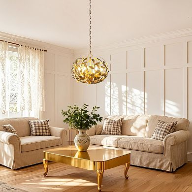 Parrot Uncle Antique Gold Olive Leaf Spherical Hollow Shade 6-Light Chandelier