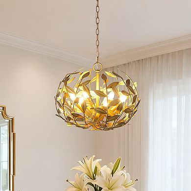 Parrot Uncle Antique Gold Olive Leaf Spherical Hollow Shade 6-Light Chandelier
