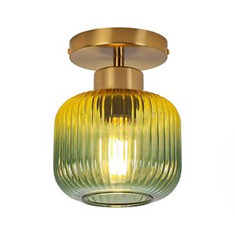 Parrot Unlce 5.9" Wide Modern Gold Semi Ceiling Light Flush Mount with Green Glass