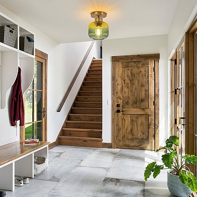 Parrot Unlce 5.9" Wide Modern Gold Semi Ceiling Light Flush Mount with Green Glass