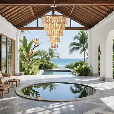 Parrot Uncle Bohemian Tiered Wood Beads Shade 9-Light Coastal Chandelier Light