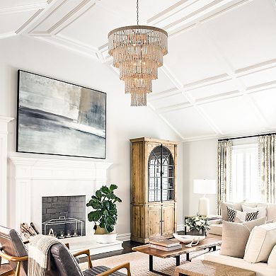 Parrot Uncle Bohemian Tiered Wood Beads Shade 9-Light Coastal Chandelier Light