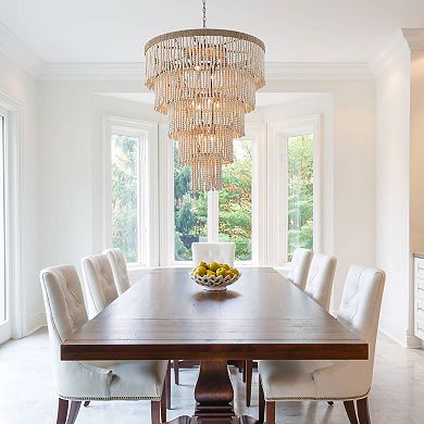 Parrot Uncle Bohemian Tiered Wood Beads Shade 9-Light Coastal Chandelier Light