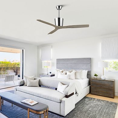 54" Modern Gold Solid Wood 3-Blade Indoor Outdoor Ceiling Fan with Remote, No Light