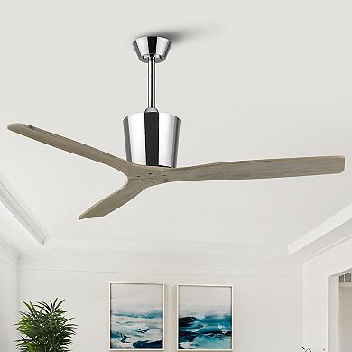 54" Modern Gold Solid Wood 3-Blade Indoor Outdoor Ceiling Fan with Remote, No Light