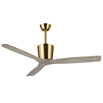 54" Modern Gold Solid Wood 3-Blade Indoor Outdoor Ceiling Fan with Remote, No Light