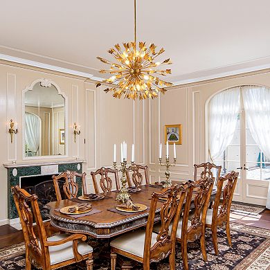 35" Antique Gold Sputnik 14-Light Sphere Butterfly Chandelier Pendant