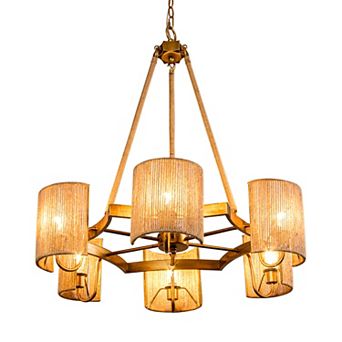 Parrot Uncle 6-Light Bohemian Natural Jute Rope Woven Chandelier Pendent Ceiling Light