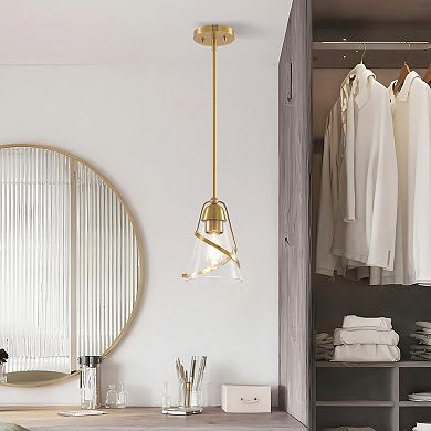 Parrot Uncle 7" Modern Gold Adjustable Seeded Glass Pendant Light