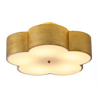Parrot Uncle Vintage Distressed Gold 3-Light Flower Semi-Flush Mount Ceiling Light